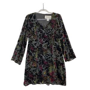 Hugo Buscati Velvet Burnout Floral Dress Black Jewel Tone V Neck Size 6 boho